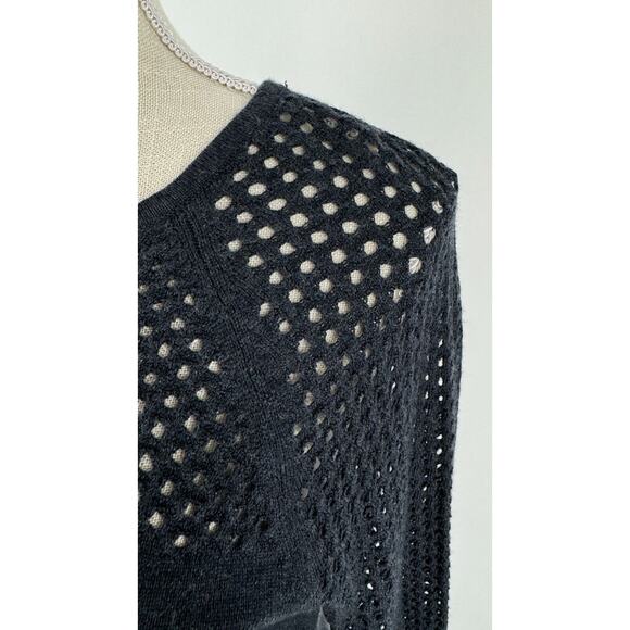 Cynthia Rowley Womens Sweater Dress Merino Wool Open Knit Sleeves Size M Grey - Picture 6 of 11